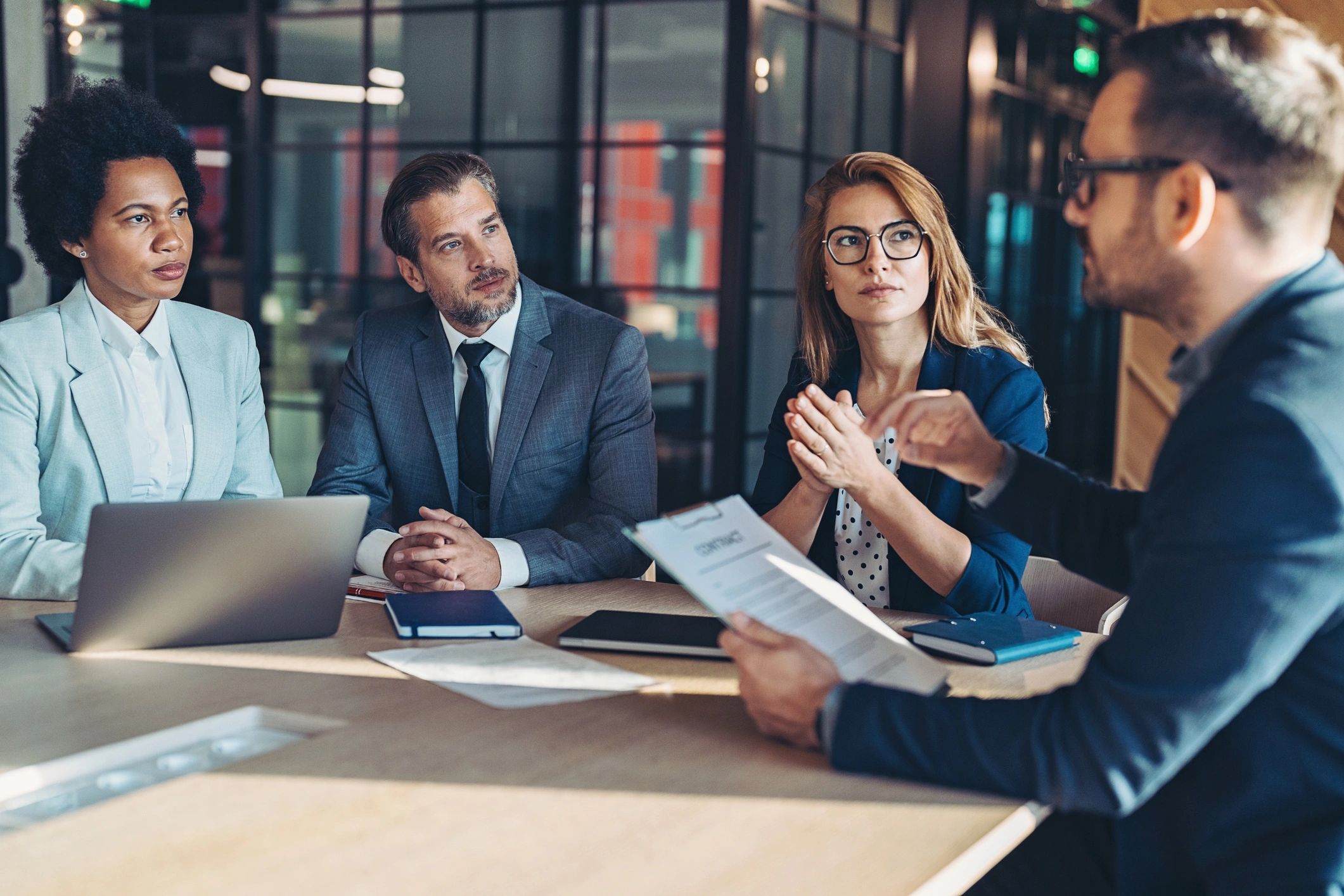 Business professional speaking during a meeting
